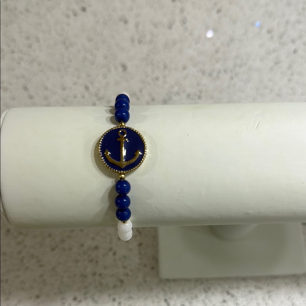 Nautical Blue And Gold Anchor Bracelet
